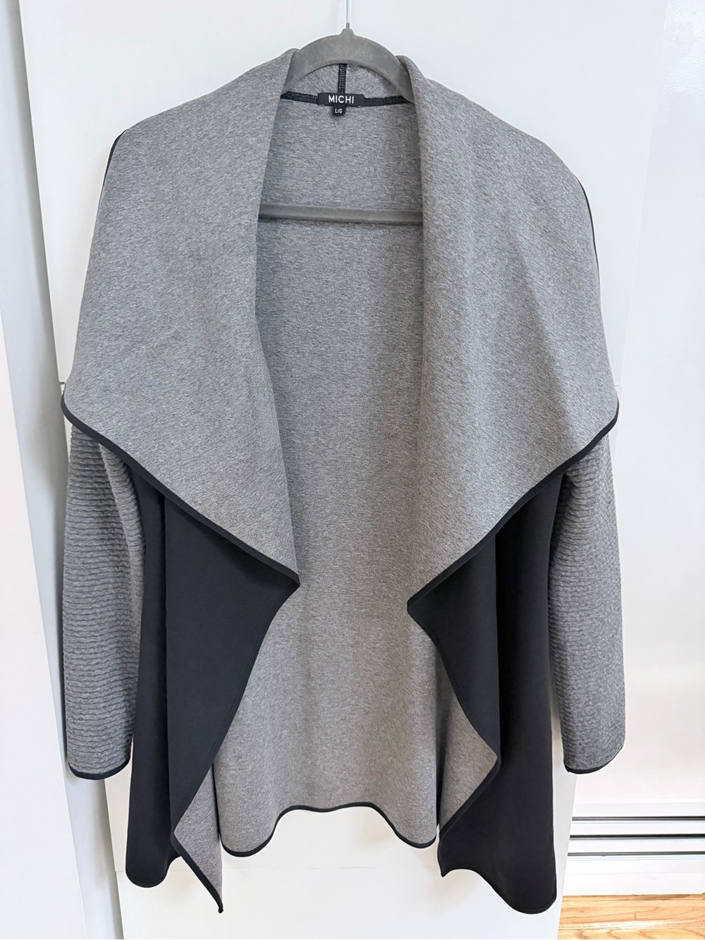 MICHI Grey Black Colorblock Waterfall Draped Cardigan Large